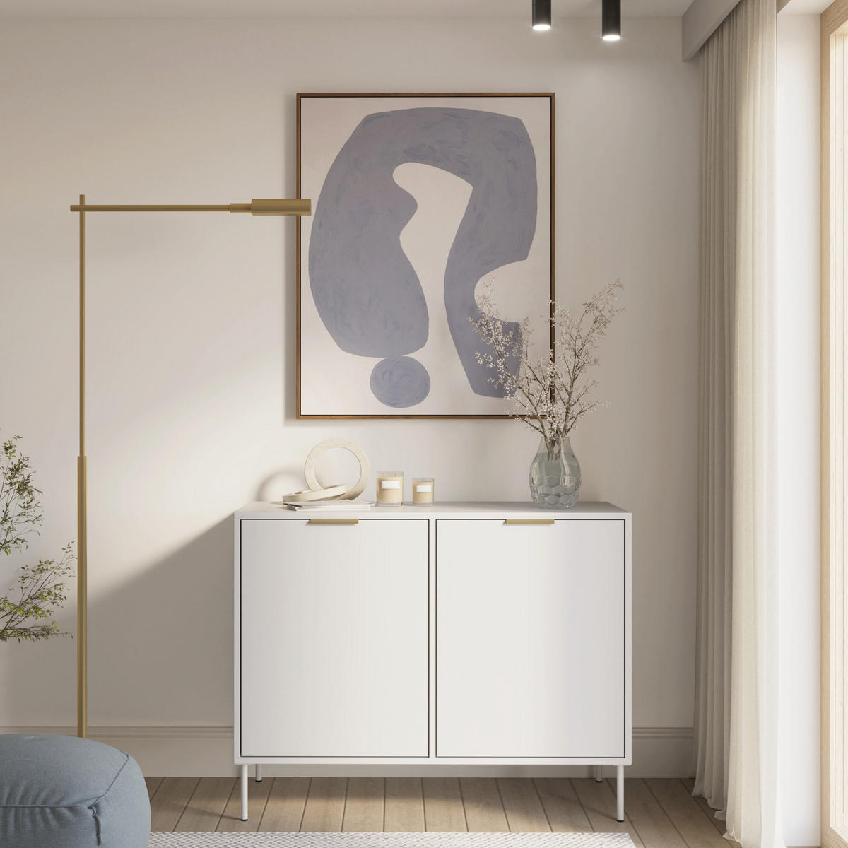 SIDEBOARD Vena Weiß 100 cm - Goldfarben/Weiß, Holzwerkstoff/Kunststoff (100.6/86/40cm) - Selsey