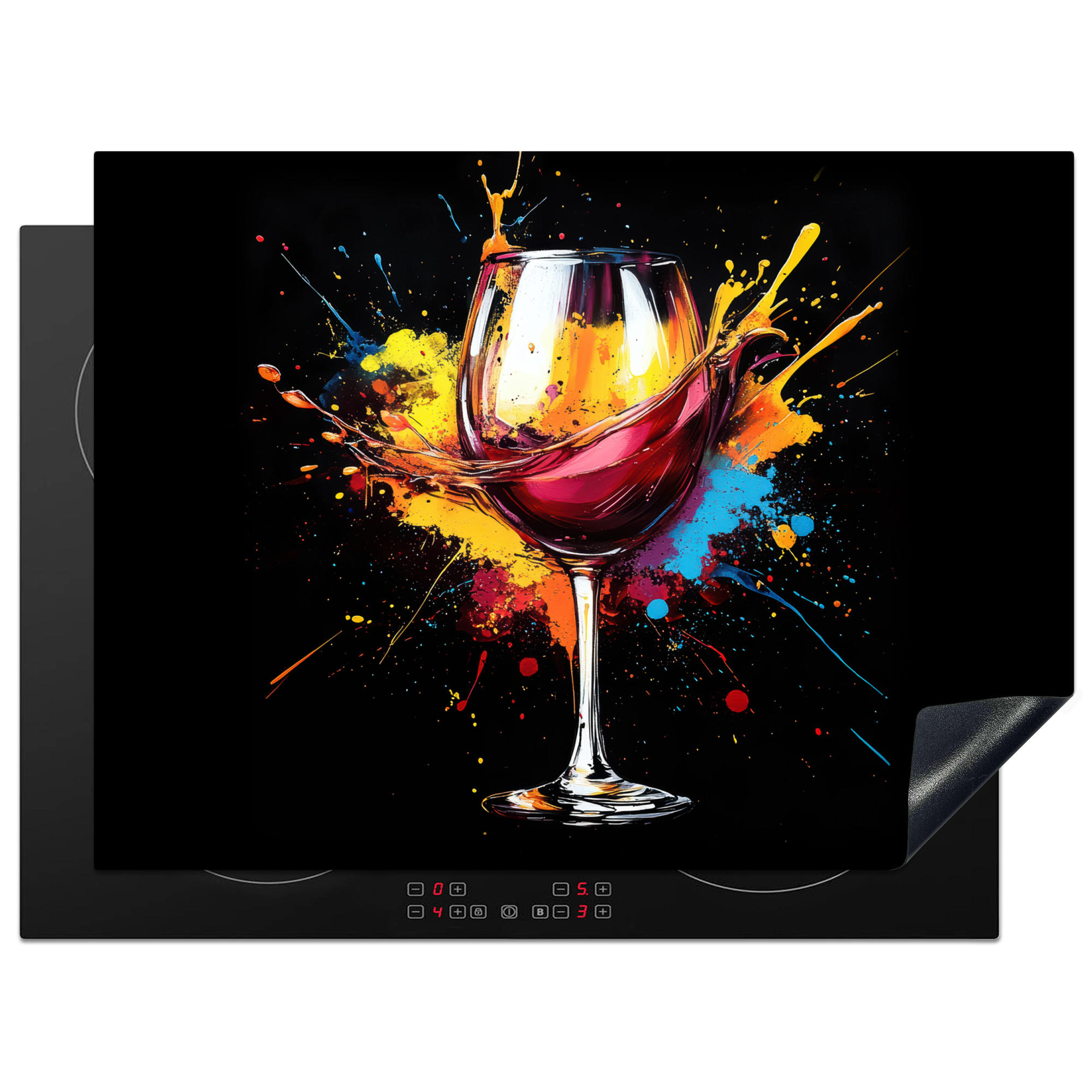 MuchoWow KRYT NA INDUKČNÍ DESKU Víno - sklo - graffiti - nápoj - červená - barva 71x52 cm