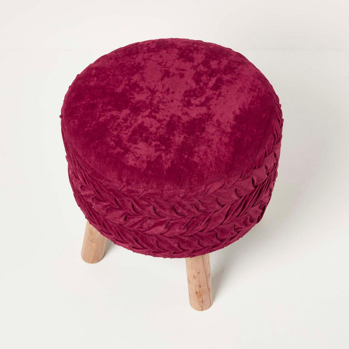 SAMT-HOCKER Lyla, magenta plissiert, 40/40/41 cm - Magenta, Textil (41/40/41cm) - Homescapes