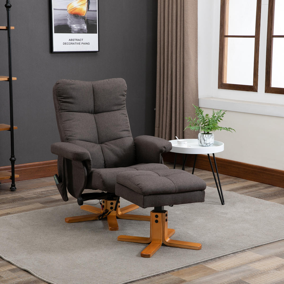 RELAXSESSEL Massagesessel mit Fußhocker Liegefunktion Polyester Braun - Anthrazit/Braun, Holz/Textil (86/99/80cm) - HOMCOM