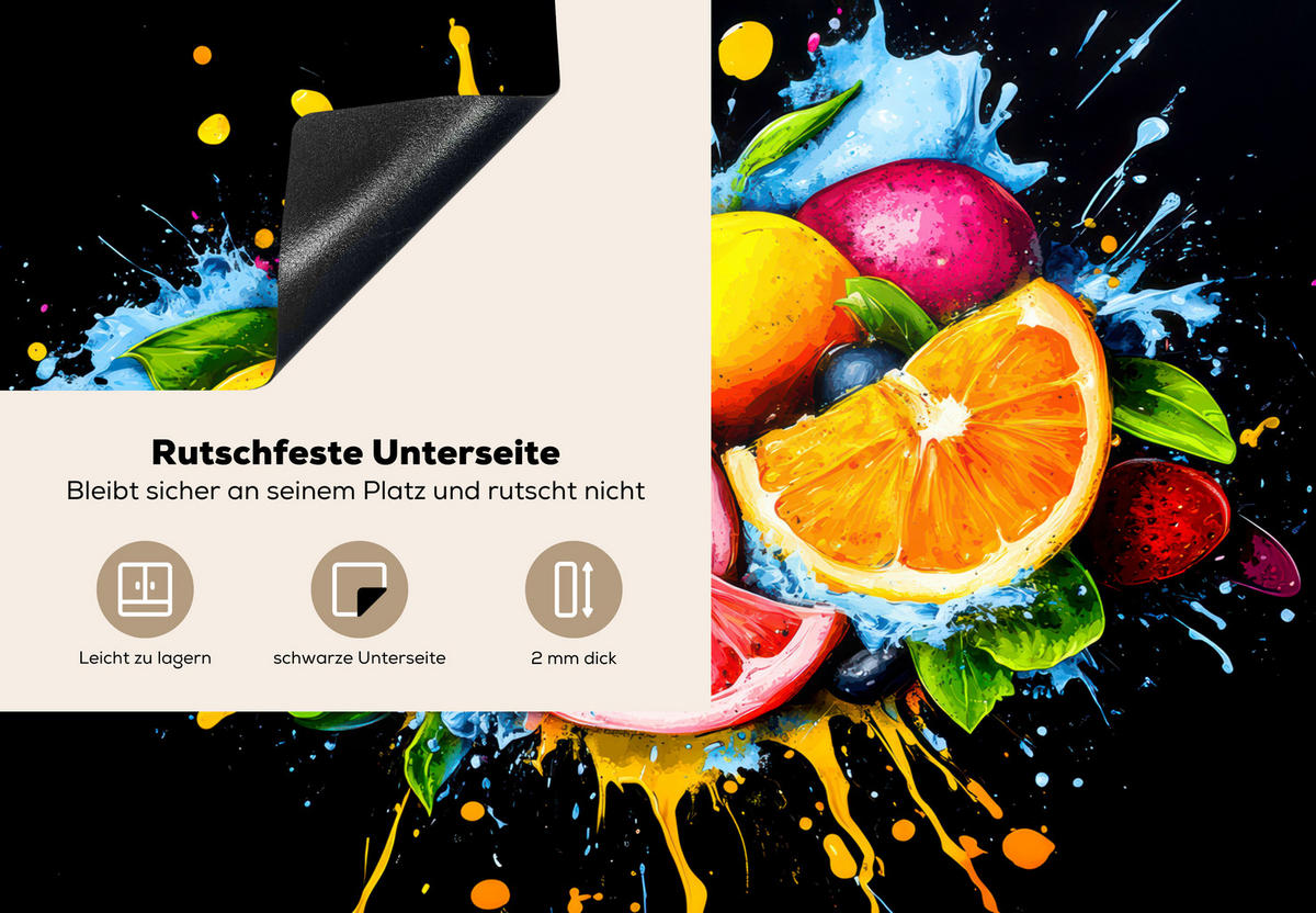 HERDABDECKPLATTE Obst - Graffiti - Bunt - Orange - Erdbeere - Abstrakt 75x52 cm - Orange, Kunststoff (75/0.2/52cm) - MuchoWow