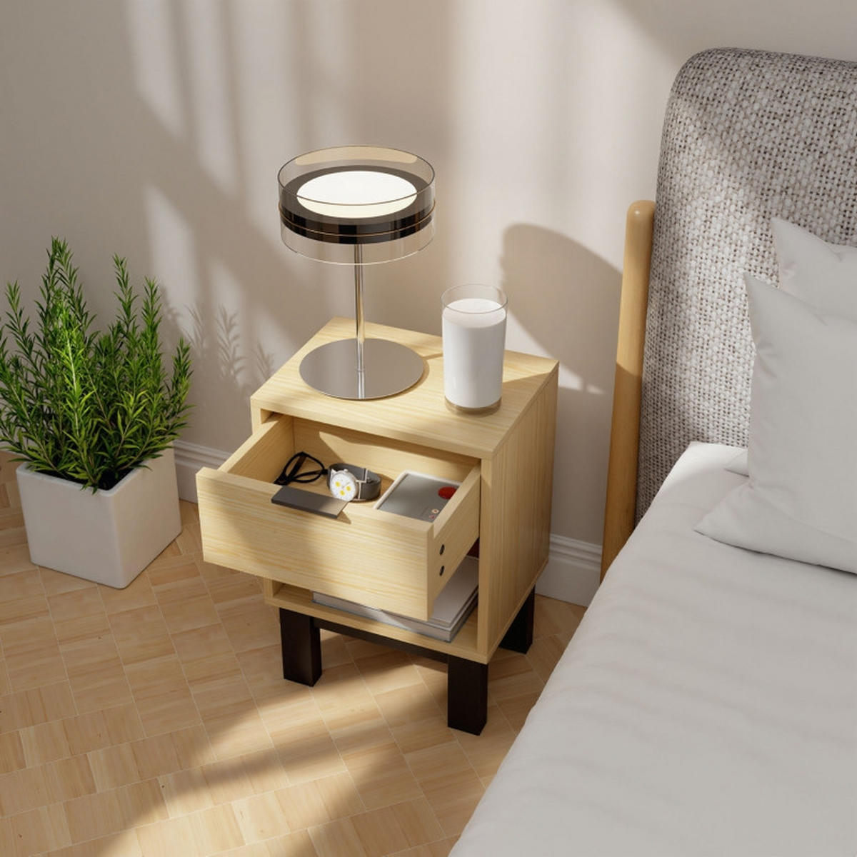 NACHTTISCH 26/35/50 cm Eiche aus Holzwerkstoff mit Schublade - Braun, Holz (26/50/35cm) - OKWISH