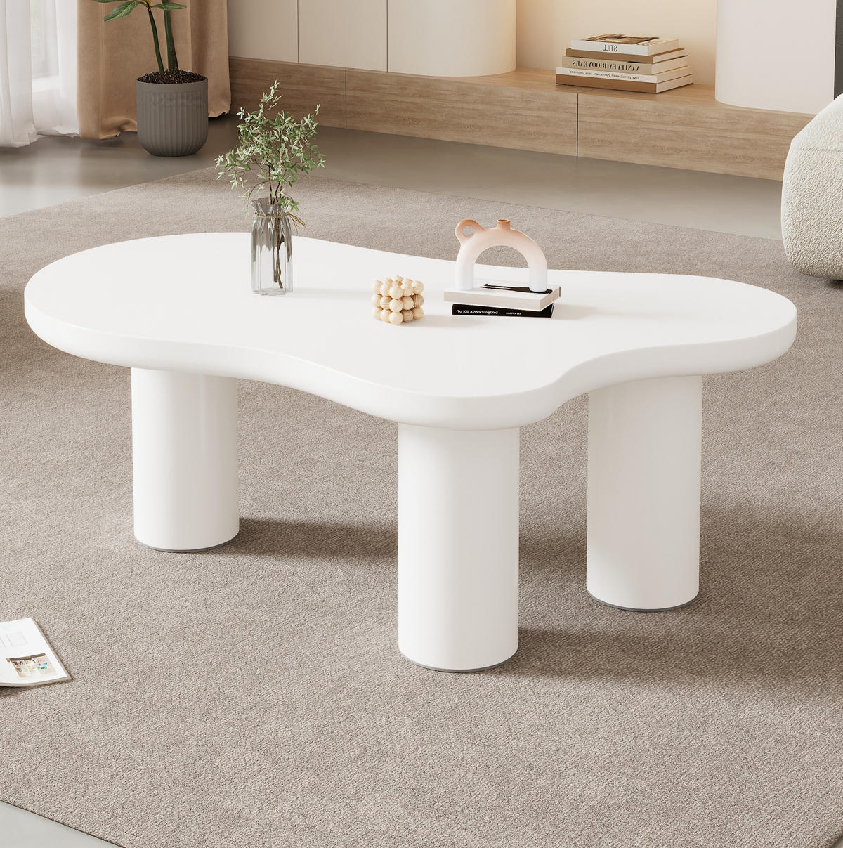 KONFERENČNÍ stolek z MDF a PVC, 107/66/40,5 cm bílý, v designu oblaku - bílá, kompozitní dřevo (107/66/40.5cm) - BEAOK