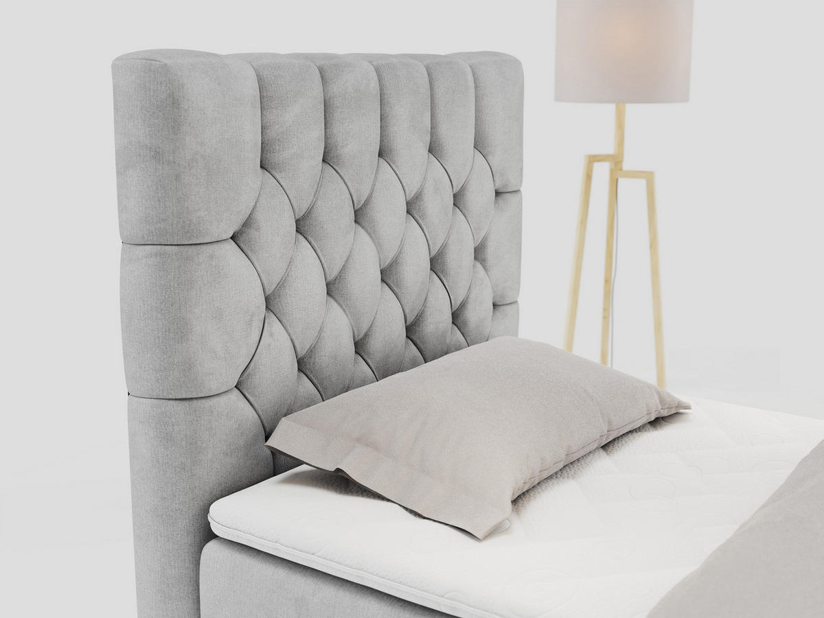 BOXBETT PERA 90/200 Hellgrau Velvet - H4 - Links Seite - Hellgrau, Holz/Textil (90/200cm) - MKS