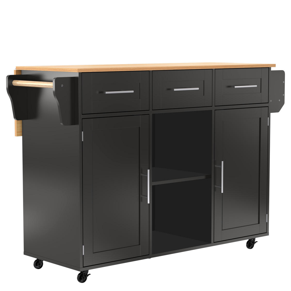 KÜCHENINSEL Klappverlängerung Multifunktion mit Stauraum und Holzfurnier Schwarz,mit Holzoptik - Schwarz, Holzwerkstoff (139/91.5/71cm) - EVRYAE