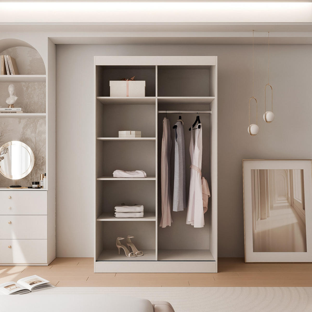 SCHWEBETÜRENSCHRANK CLARITY 2-türig 120/65/215 cm Kaschmir / schwarze Griffe - Kaschmir/Schwarz, Holzwerkstoff/Kunststoff (120/215/65cm) - Idohome