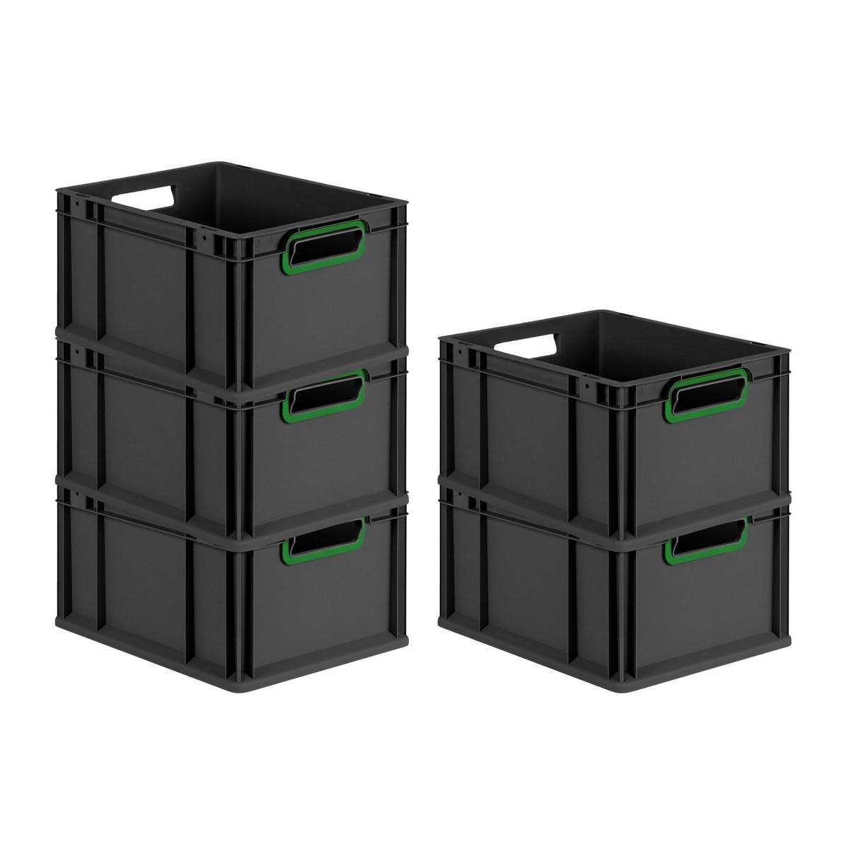 EUROBOX NextGen Color 22x30x40 cm 20 Liter Griffe grün offen, Schwarz - Schwarz/Grün, Kunststoff (30/22/40cm) - PROREGAL