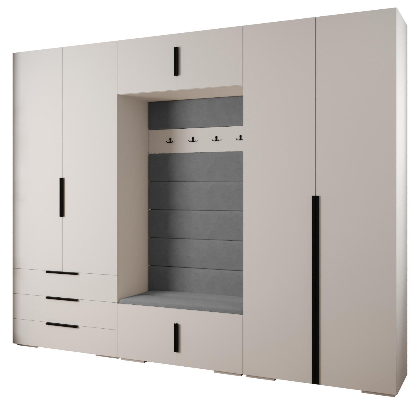 Abiks Möbel Garderoben-Set Weiß, Grau, Schwarz 300x236.7x47 cm