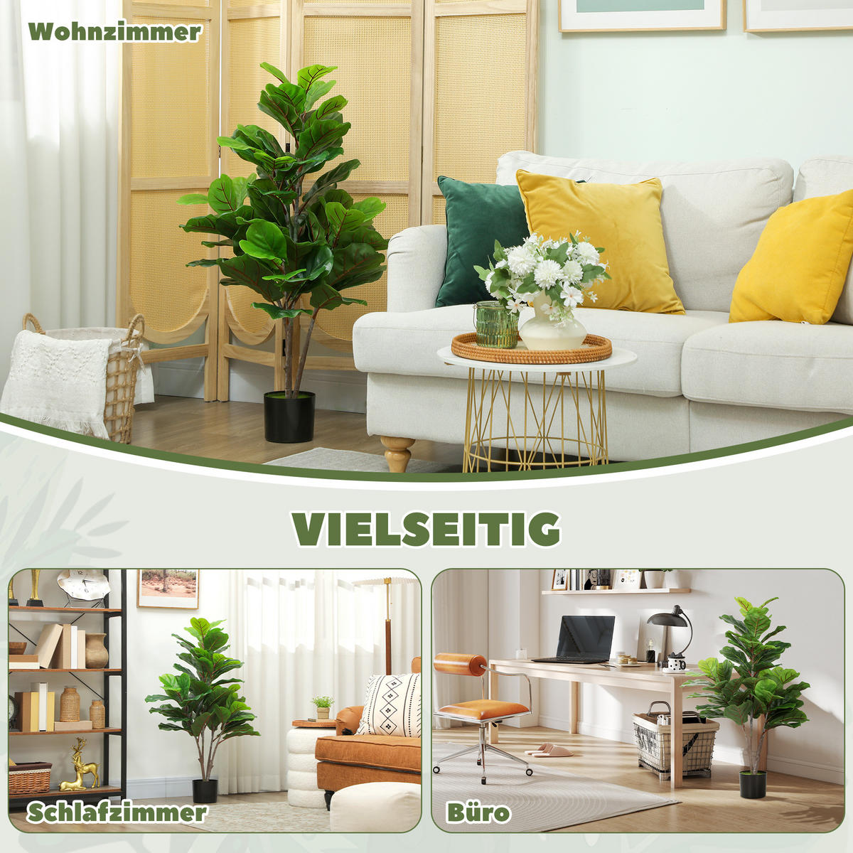 KUNSTPFLANZE Kunststoff Zement Grün - Schwarz/Grün, Kunststoff (110cm) - HOMCOM