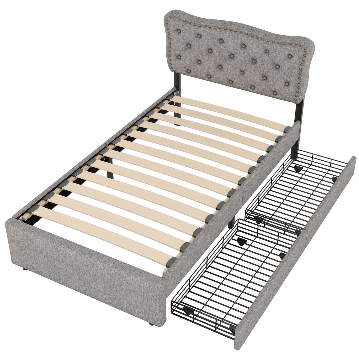 POLSTERBETT 90/200 cm Grau aus MDF mit 2 Schubladen - Grau, Textil (90/200cm) - OKMYHOME