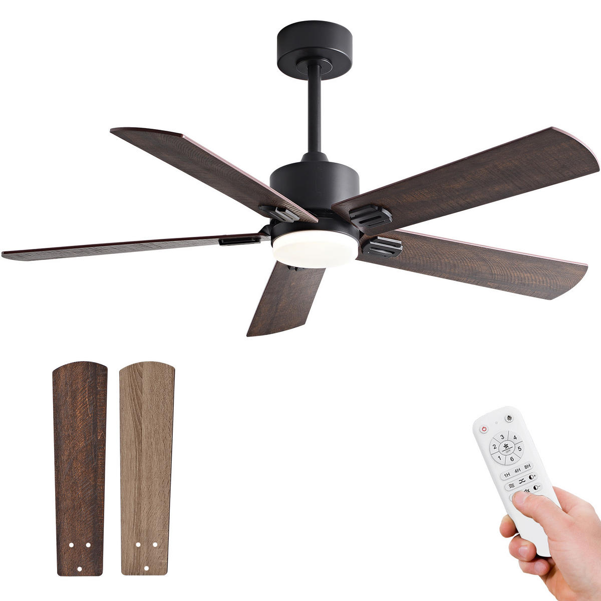 DECKENVENTILATOR DE-16245 42 Zoll mit Doppelfinish & Fernbedienung Schwarz - Walnussfarben, Holz/Metall (107/107/45cm) - ComfortXL