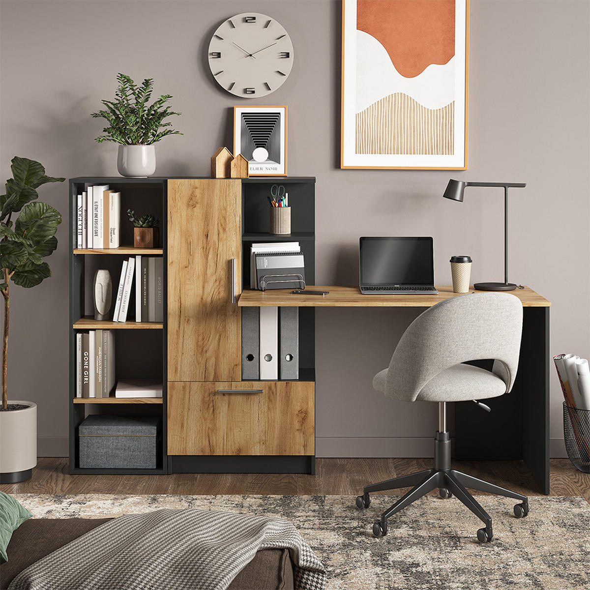BÜCHERREGAL Tomy Anthrazit/Goldkraft Eiche 40 x 120 cm ,4 Fächer - Honigeiche/Anthrazit, Holzwerkstoff (40/120/30cm) - Vicco