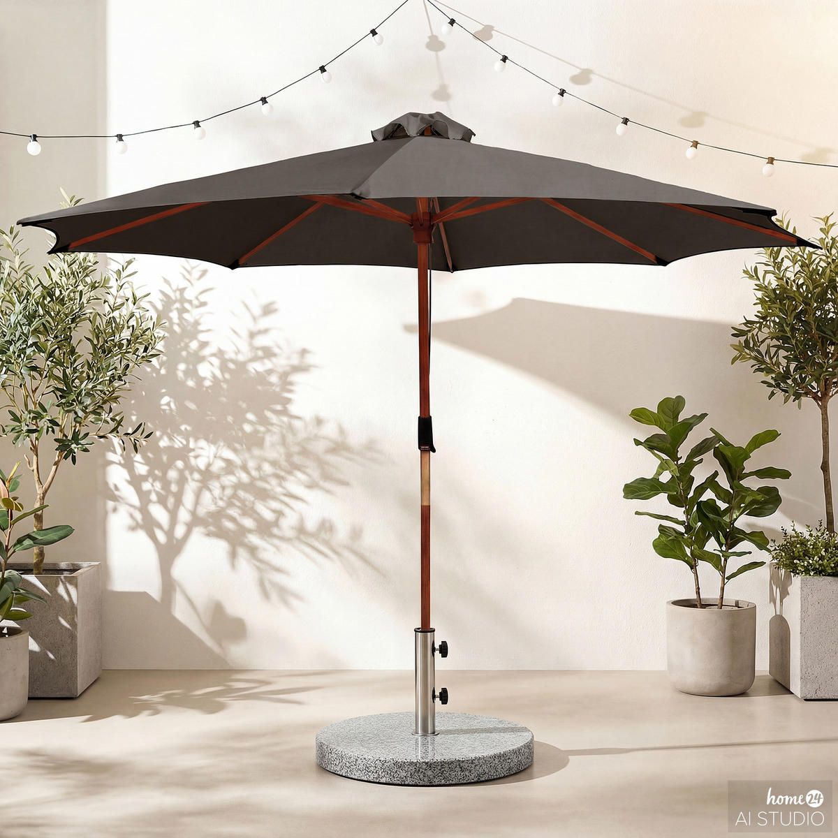 SONNENSCHIRM - Eukalyptus massiv / Polyester - Taupe, Holz/Textil (250/250cm) - home24