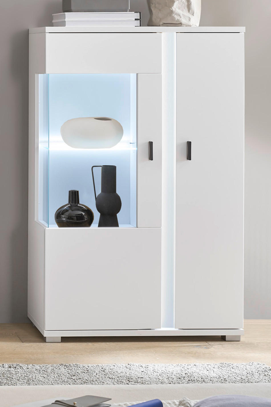 VITRINE weiß matt, Highboard inklusive Frontbeleuchtung 80 x 125 cm - Weiß, Holzwerkstoff (80/125/35cm) - Furn.Design