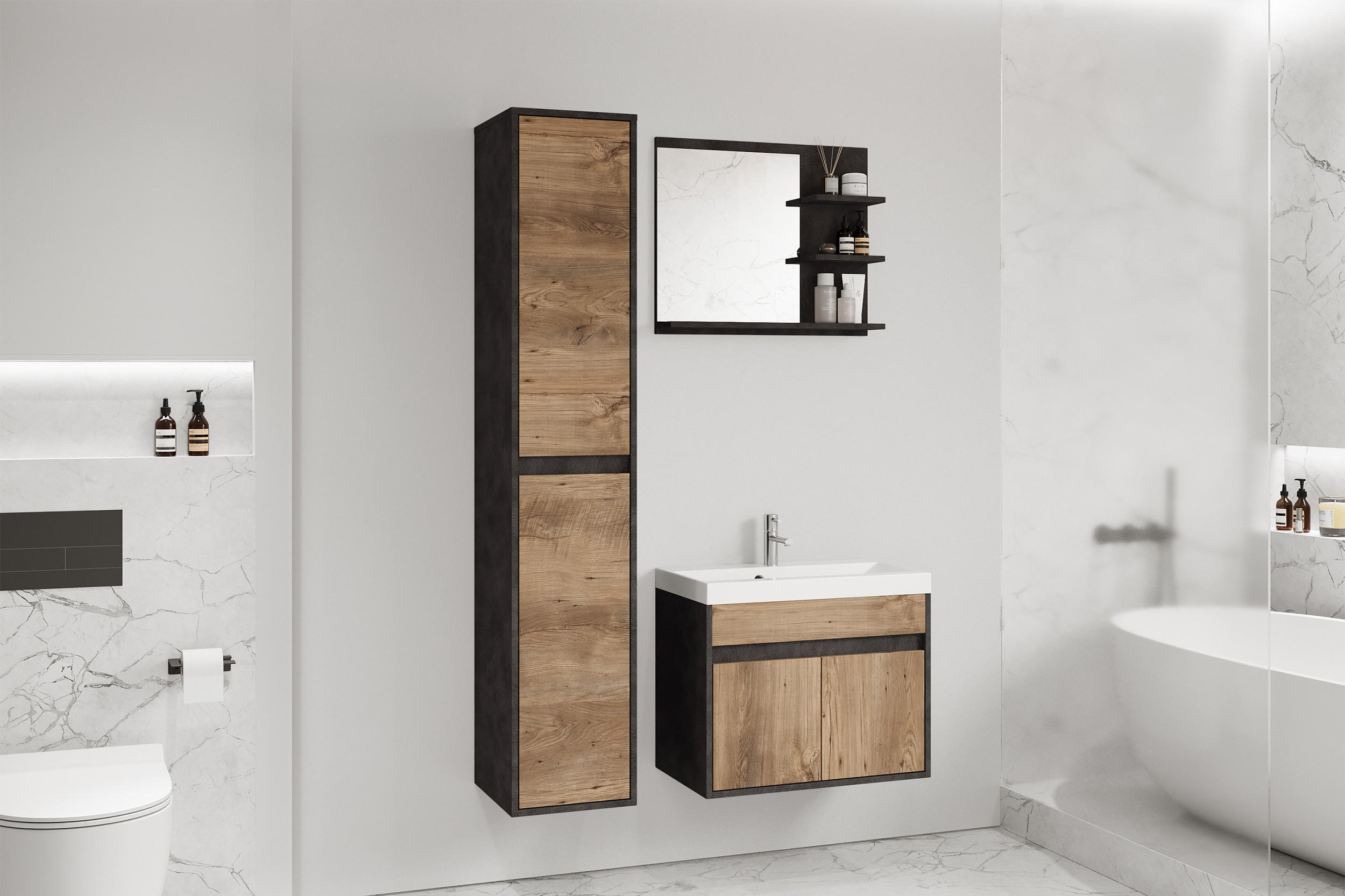 Thumbnail - Selsey Badezimmermöbel-Set, Beige, Holzwerkstoff, 90.2x160x34.5 cm, Badezimmer, Badmöbelsets & Badmöbelserien, Badmöbel-...