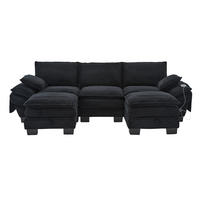 WOHNLANDSCHAFT Cord Schwarz mit USB-C, Seitentaschen und mit 2 Hocker - Schwarz, Holzwerkstoff/Kunststoff (260/84/132cm) - WISHDOR
