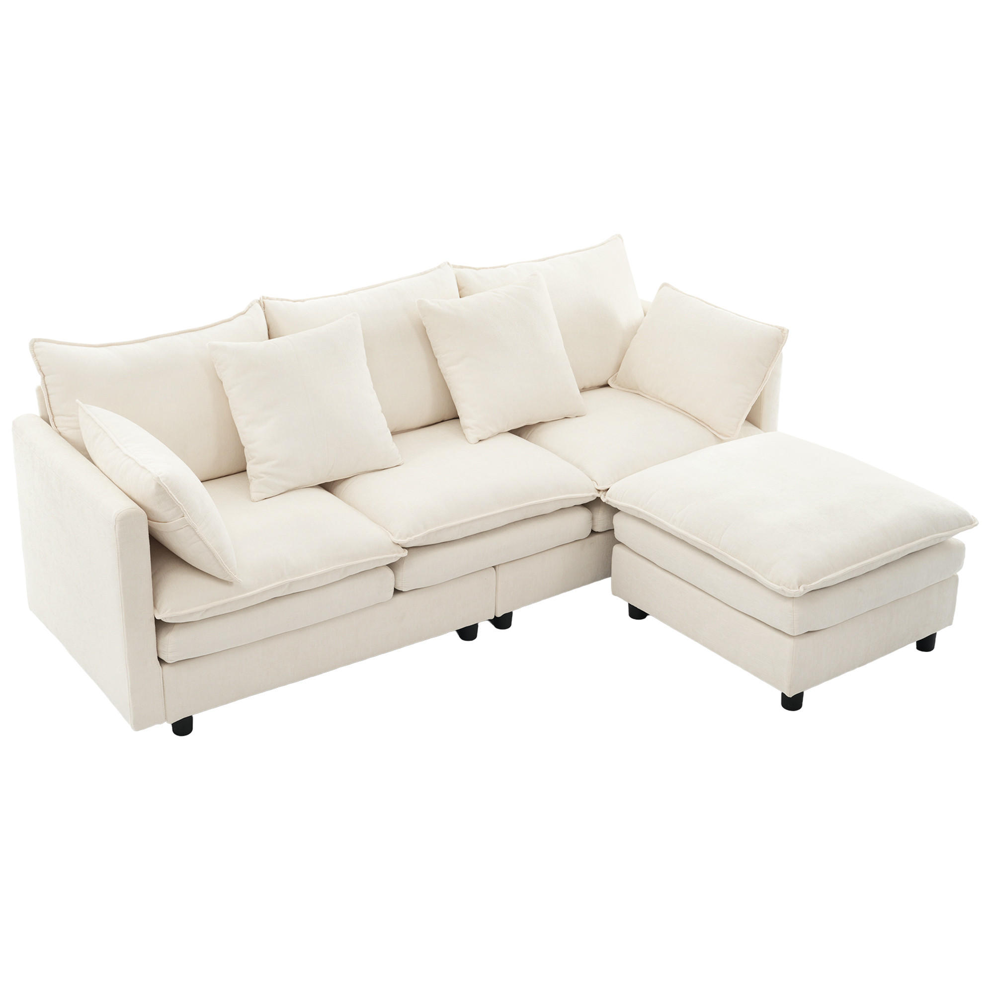 ECKSOFA 212/150/90 cm Beige mit 4 Zierkissen und 3 Rückenlehnen - Beige/Schwarz, Textil (212/150cm) - Oxeza
