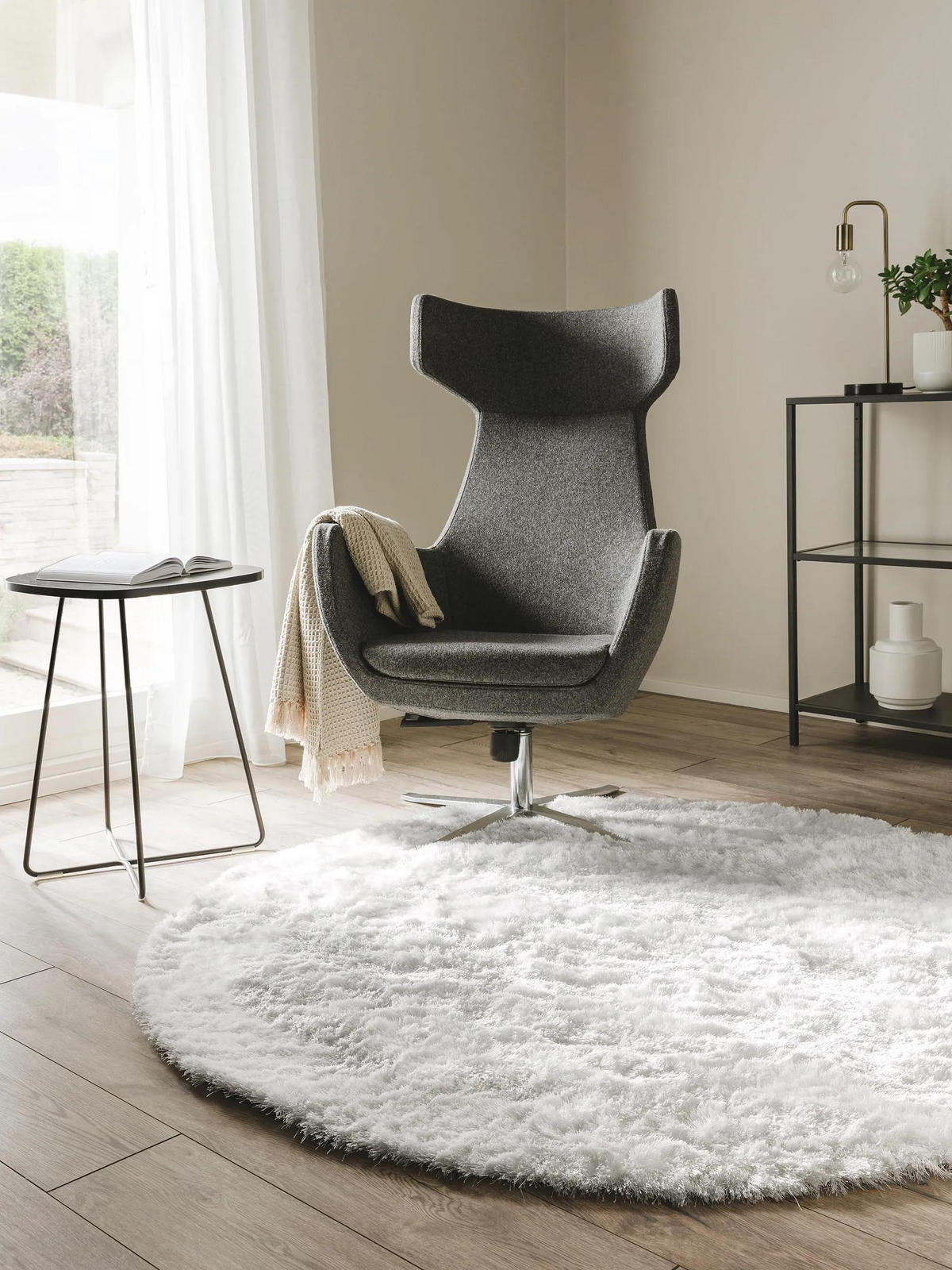 HOCHFLORTEPPICH Whisper Weiß ø 80 cm rund - Weiß, Textil (80/80cm) - benuta Nest