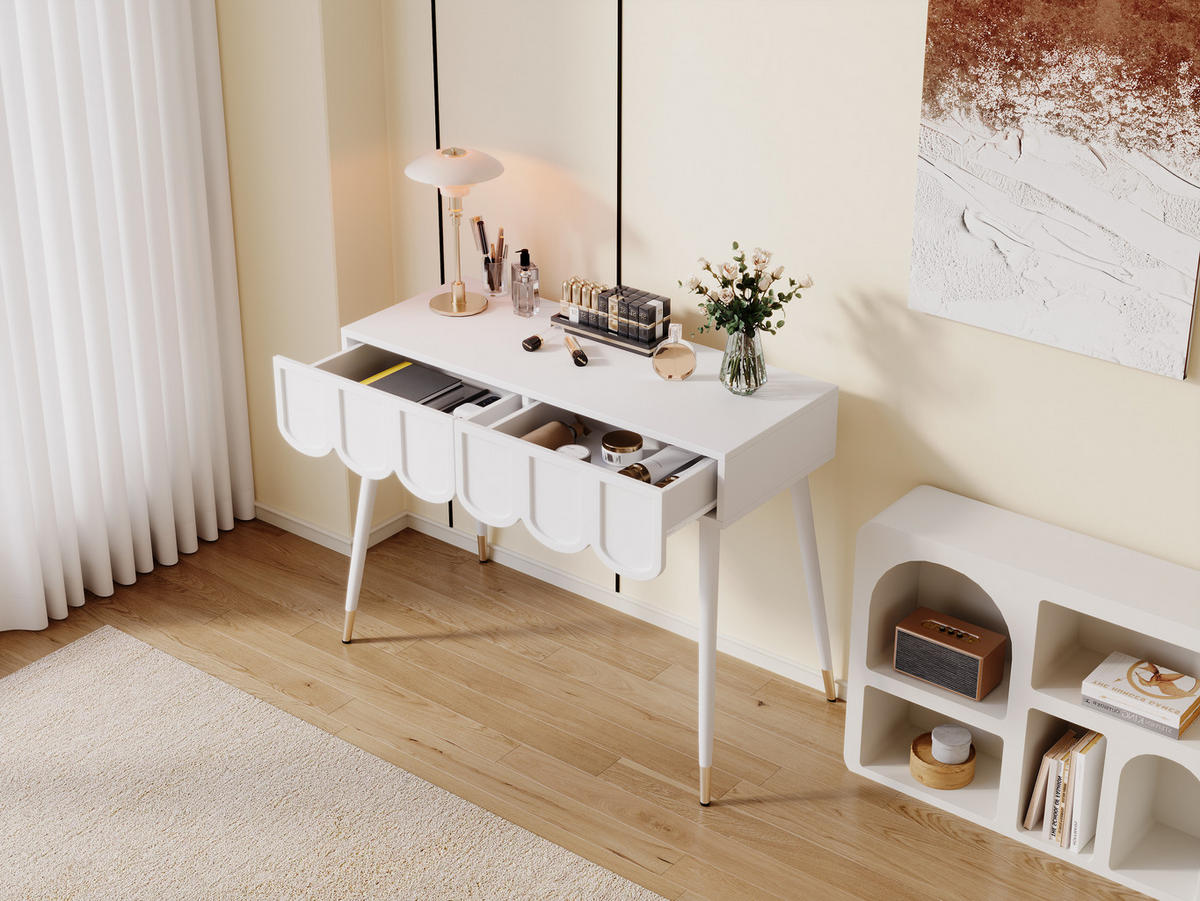 SCHMINKTISCH Weiß mit 2 Schubladen, moderner Frisiertisch mit Metallfüßen, 100x40x76 cm - Weiß, Holz (40/76/100cm) - Ej. Life