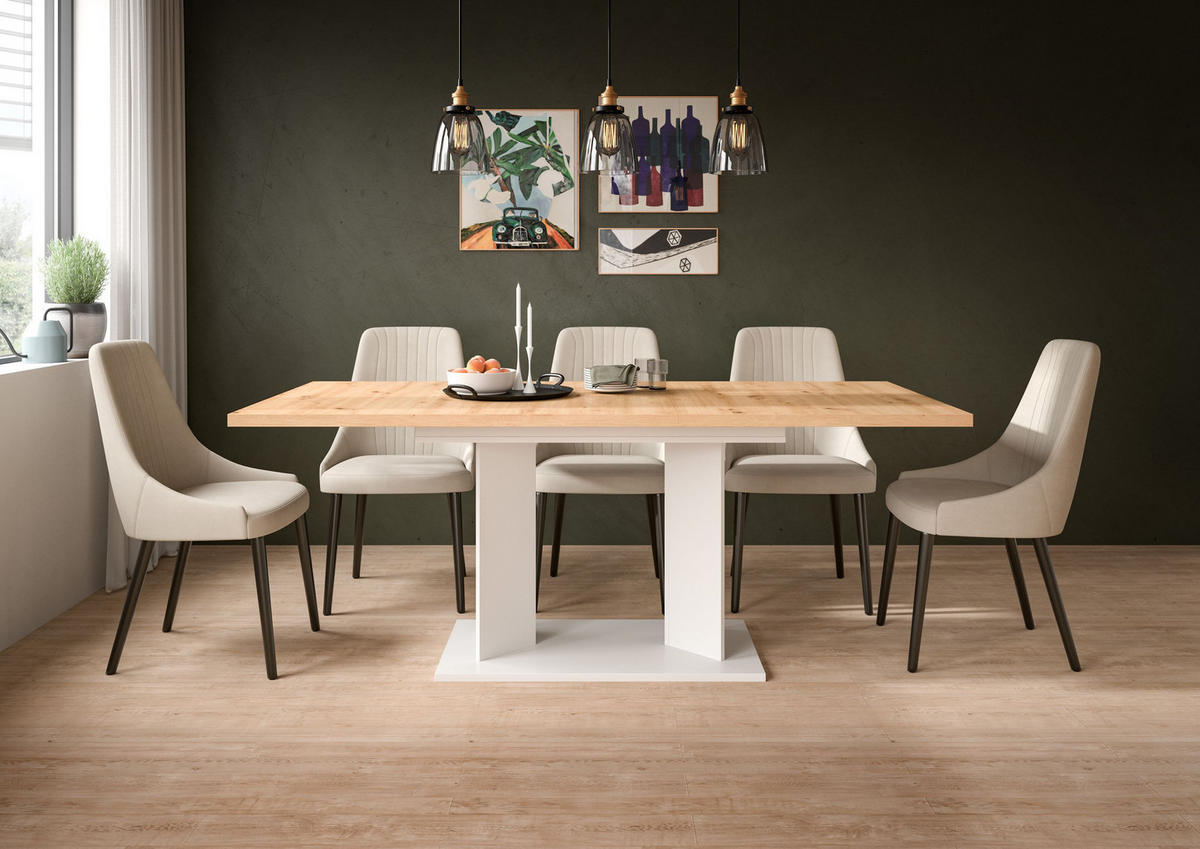 ESSTISCH GUSTAV (B/H/T: ca. 190/76/90 cm) in weiß/Artisan Eiche Nachbildung - Weiß, Holzwerkstoff (90/190/76cm)