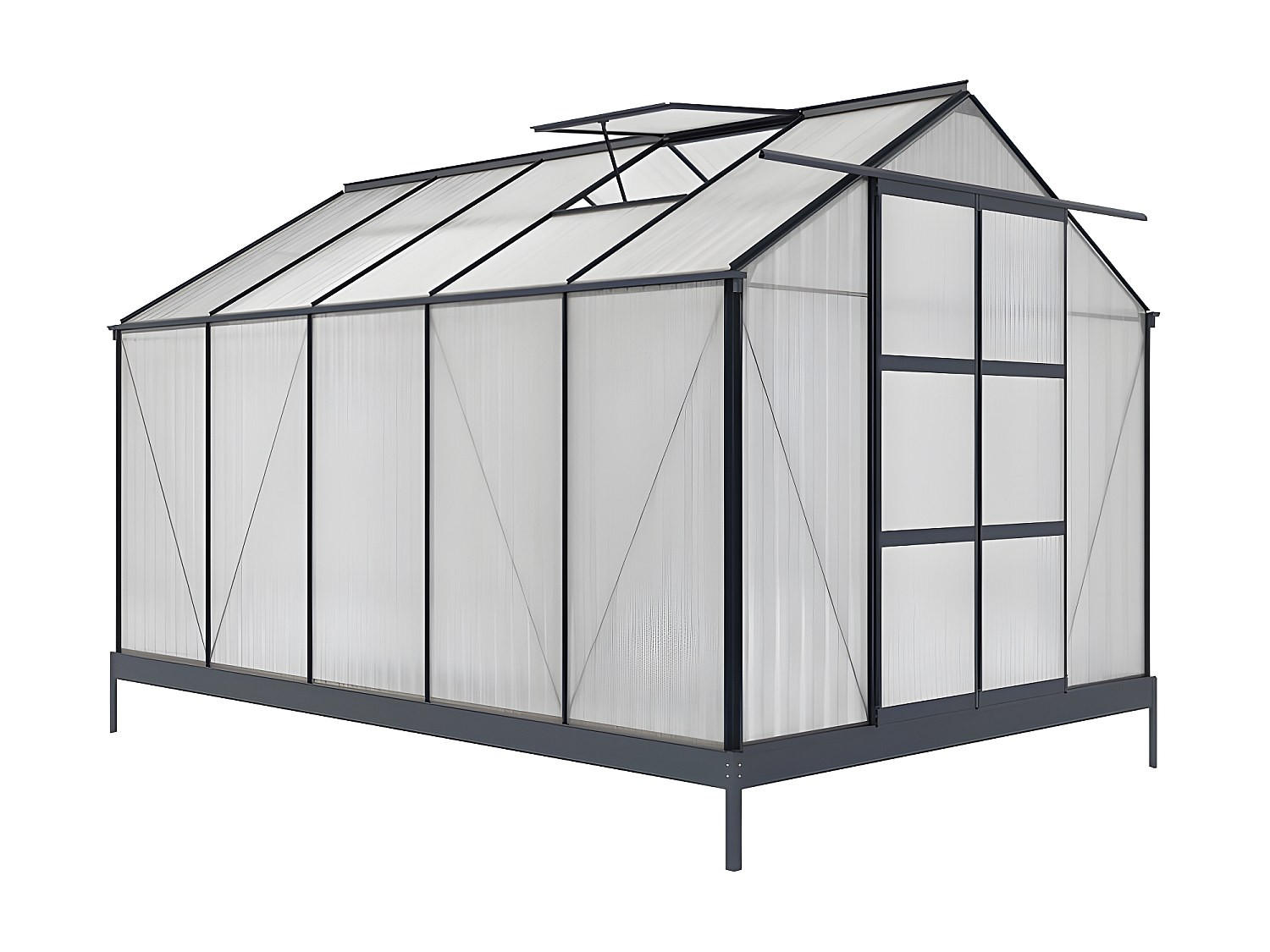 SELBSTTRAGENDES Gewächshaus - 244cm x 366cm - Polycarbonat - anthrazitgrau - COROLLE - Anthrazit, Kunststoff (244/225/366cm) - Vente-Unique