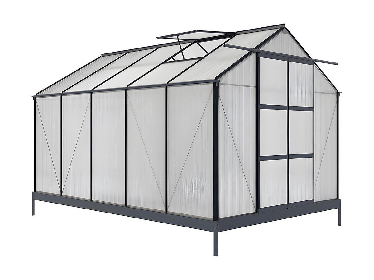 SELBSTTRAGENDES Gewächshaus - 244cm x 366cm - Polycarbonat - anthrazitgrau - COROLLE - Anthrazit, Kunststoff (244/225/366cm) - Vente-Unique