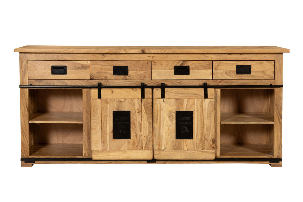 SIDEBOARD LIBRO - Beige/Naturfarben, Akazienholz/Holz (200/90/45cm) - SAM