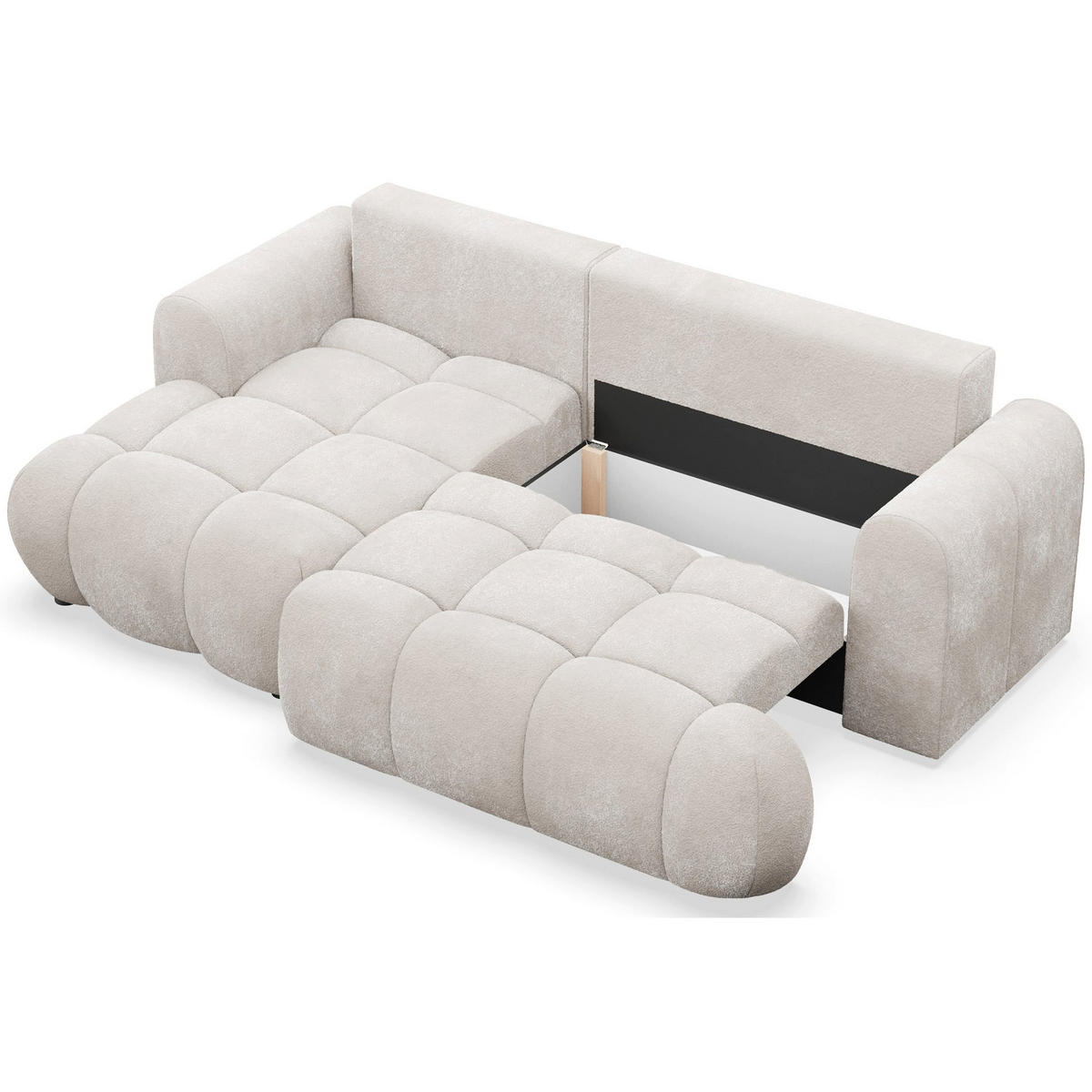 ECKSOFA Ombo Mini, Graubeige Bouclé, linksseitig - Taupe/Schwarz, Kunststoff/Textil (246/155cm) - Selsey