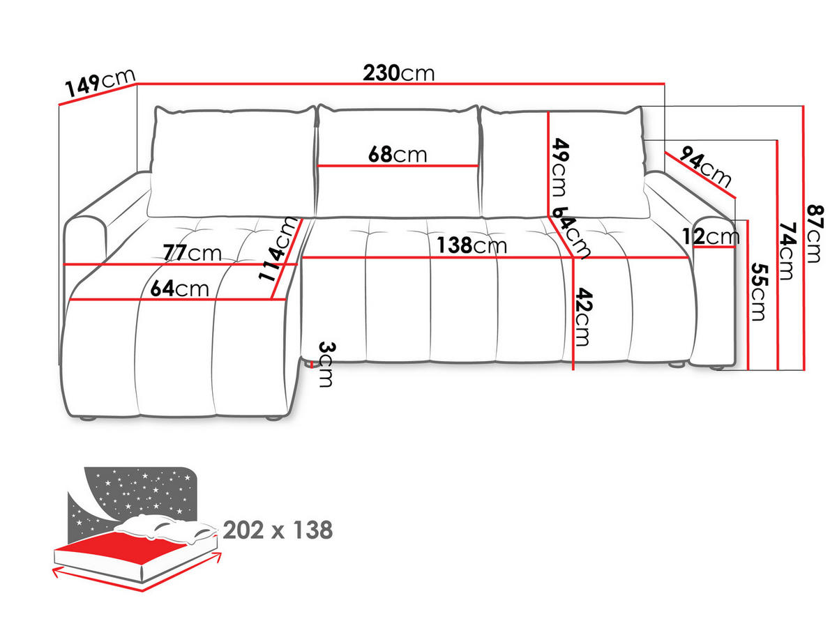 ECKSOFA Sprint - Schwarz/Grau, Holz/Kunststoff (230/149cm) - MIRJAN24