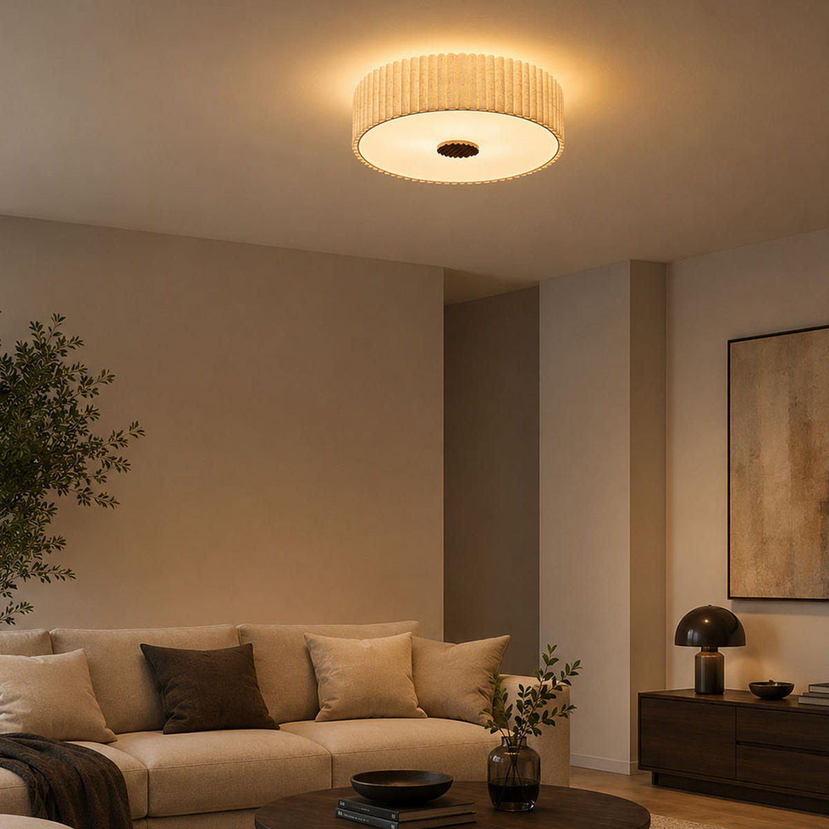 DECKENLEUCHTE JANNIE, Holz, Stoff, Beige, 3-flammig - Beige, Holz (50/50/16.2cm) - Globo Lighting