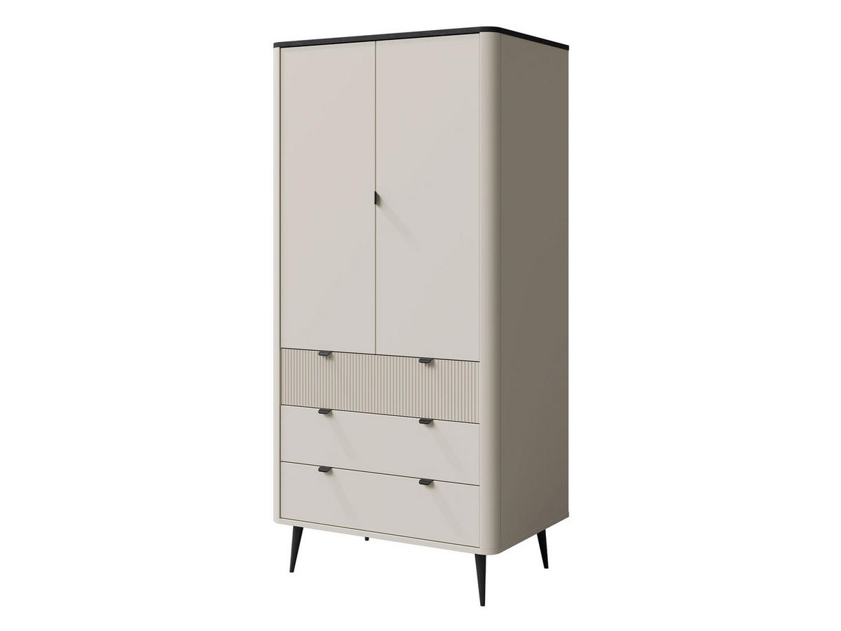 DREHTÜRENSCHRANK Marly 3S2D RE01 - Kaschmir/Schwarz, Holzwerkstoff/Metall (90/191/40cm) - MIRJAN24