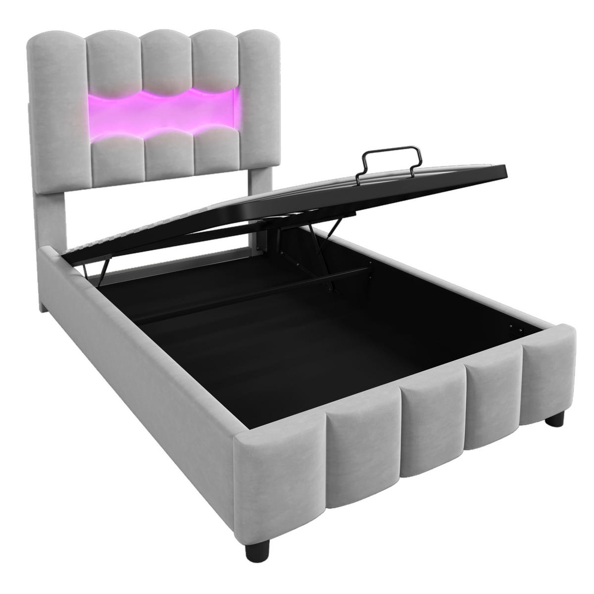 POLSTERBETT mit Stauraum und LED 90x200 cm Samt Grau - Grau, Metall (90/200cm) - Meubliv