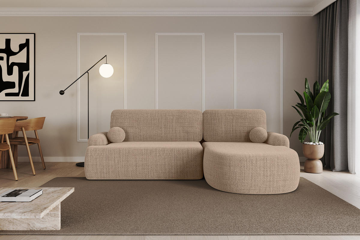 WOHNLANDSCHAFT mit Schlaffunktion und Bettkasten LIRA-L - 264x172x89 Dunkelbeige - Sahara, Holzwerkstoff/Textil (172/264cm) - ALTDECOR