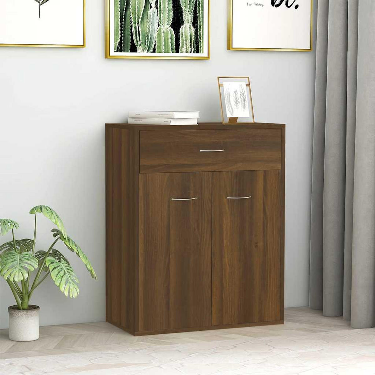 SIDEBOARD mit 2 Türen, 1 Schublade 60/30/75 cm aus Holzwerkstoff Braun Eichen-Optik Dekor - Dunkelbraun/Grau, Holz/Metall (60/75/30cm) - vidaXL