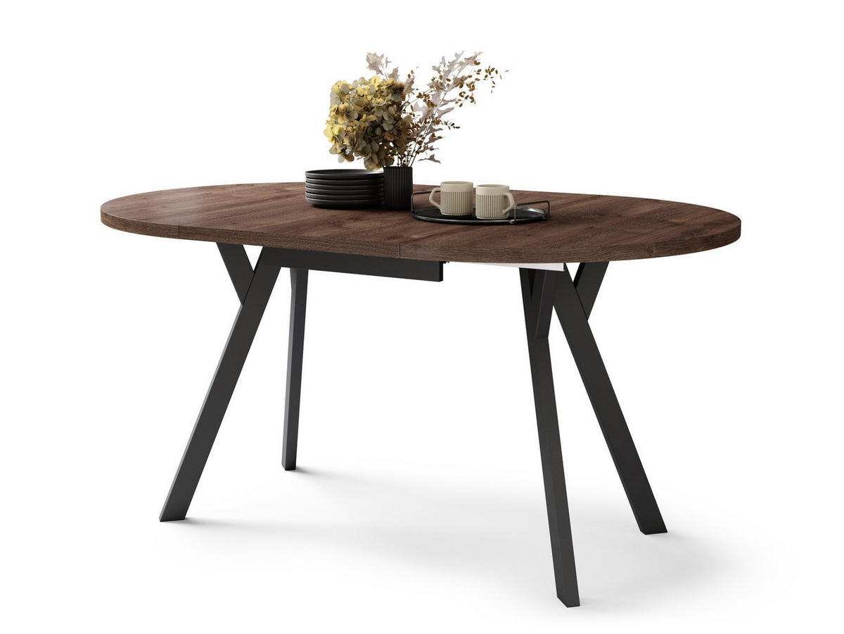 ESSTISCH Rund Eiche dunkel Schwarz 90x70 cm - Dunkelbraun/Schwarz, Holzwerkstoff (90/90/77cm) - designimpex