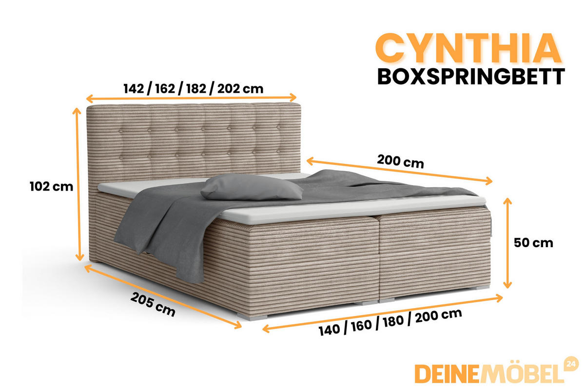 BOXBETT CYNTHIA 160/200 in Cord Beige H4 - Beige, Holz/Holzwerkstoff (160/200cm) - Deine Möbel 24