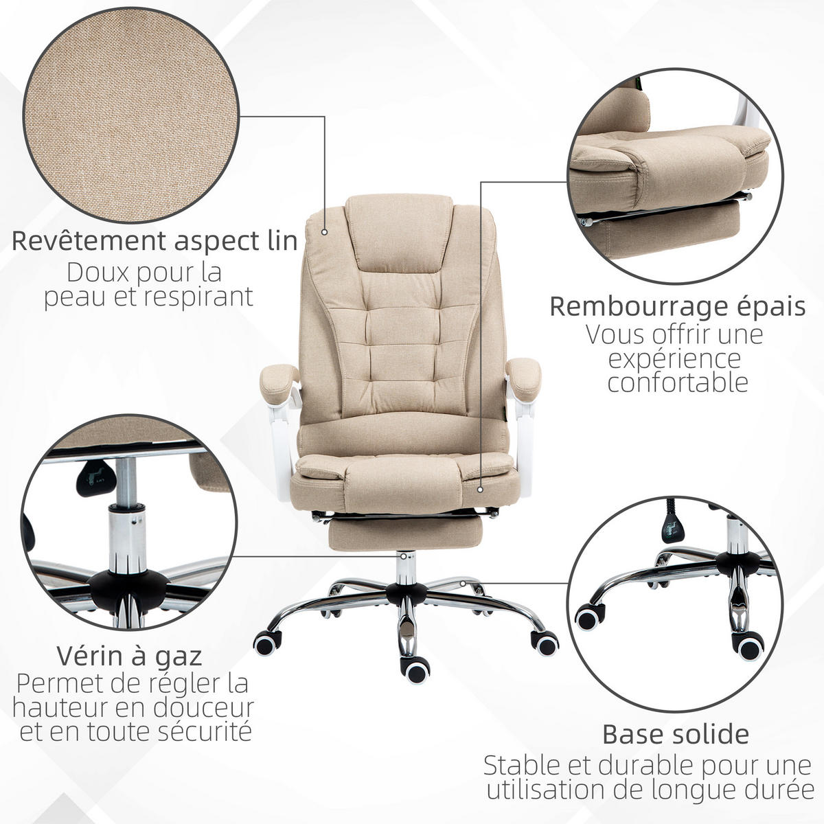 CHEFSESSEL DE-11716 mit Fußstütze & neigbarer Rückenlehne Beige - Beige, Textil (70/118/66cm) - ComfortXL