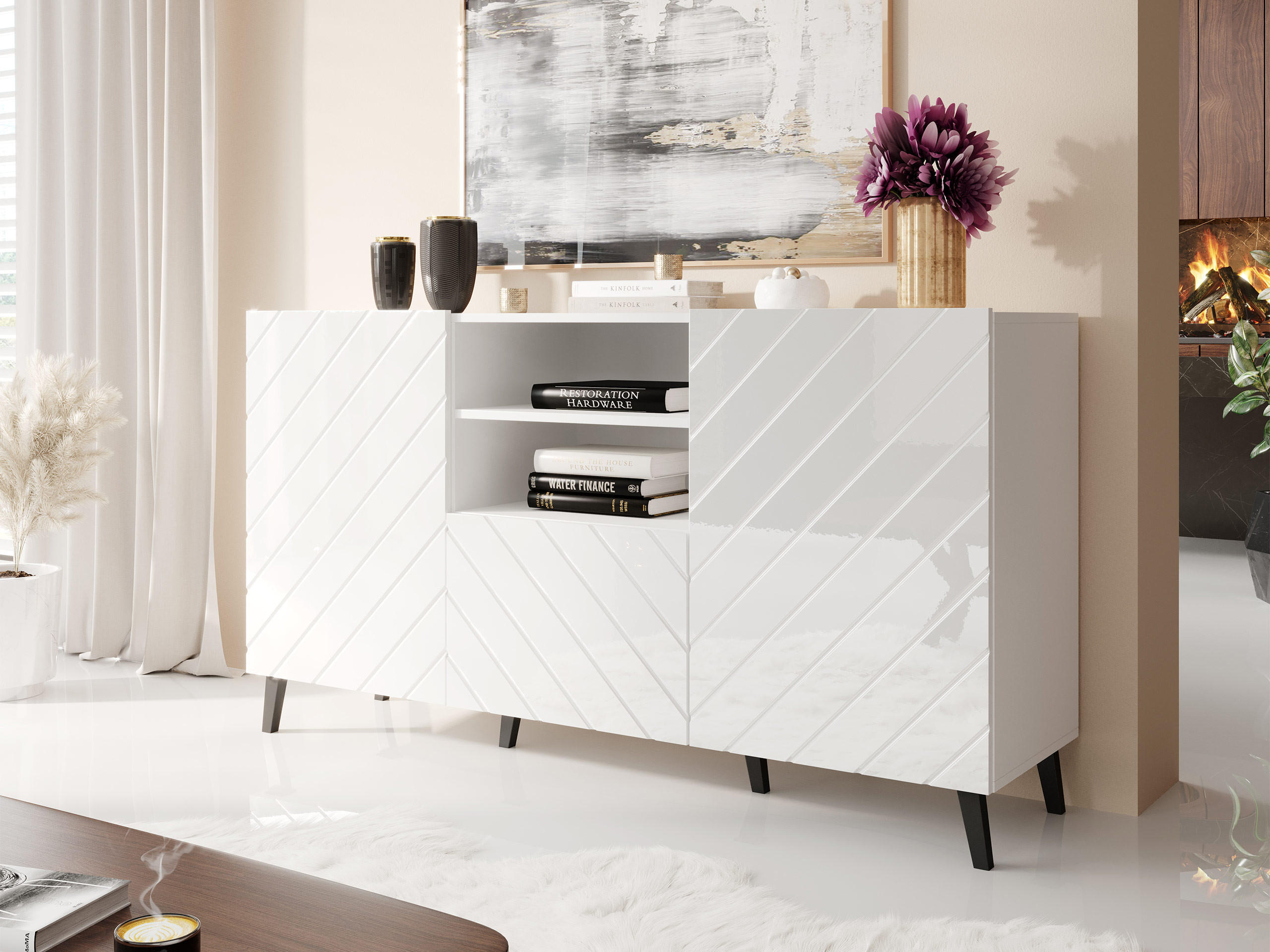 KOMMODE Abeto - Weiß Hochglanz/Schwarz, Holzwerkstoff/Kunststoff (150/82/42cm) - MIRJAN24