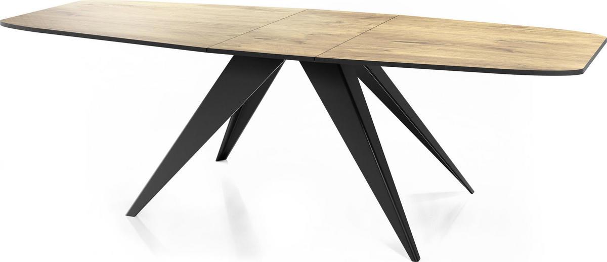 ESSTISCH Foster rechteckig ausziehbar, Lancelot Eiche 180-218/90/76 cm - Eichefarben/Schwarz, Holzwerkstoff/Metall (90/220/76cm) - WFL GROUP