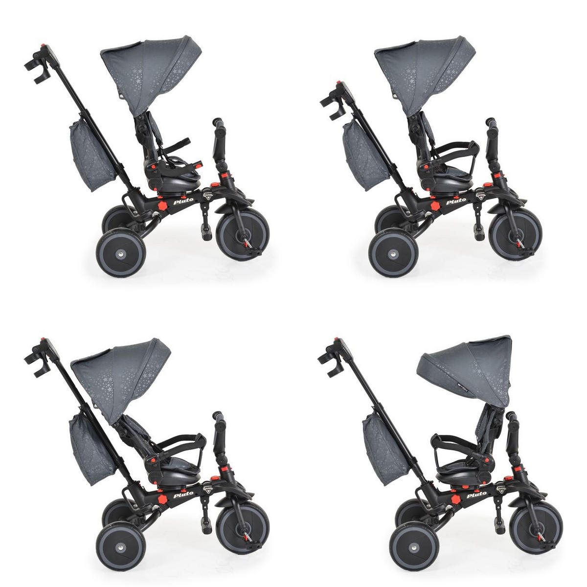 DREIRAD Pluto faltbar grau EVA-Reifen, Schiebestange, Sitz drehbar - Grau, Metall (95/52/69cm)