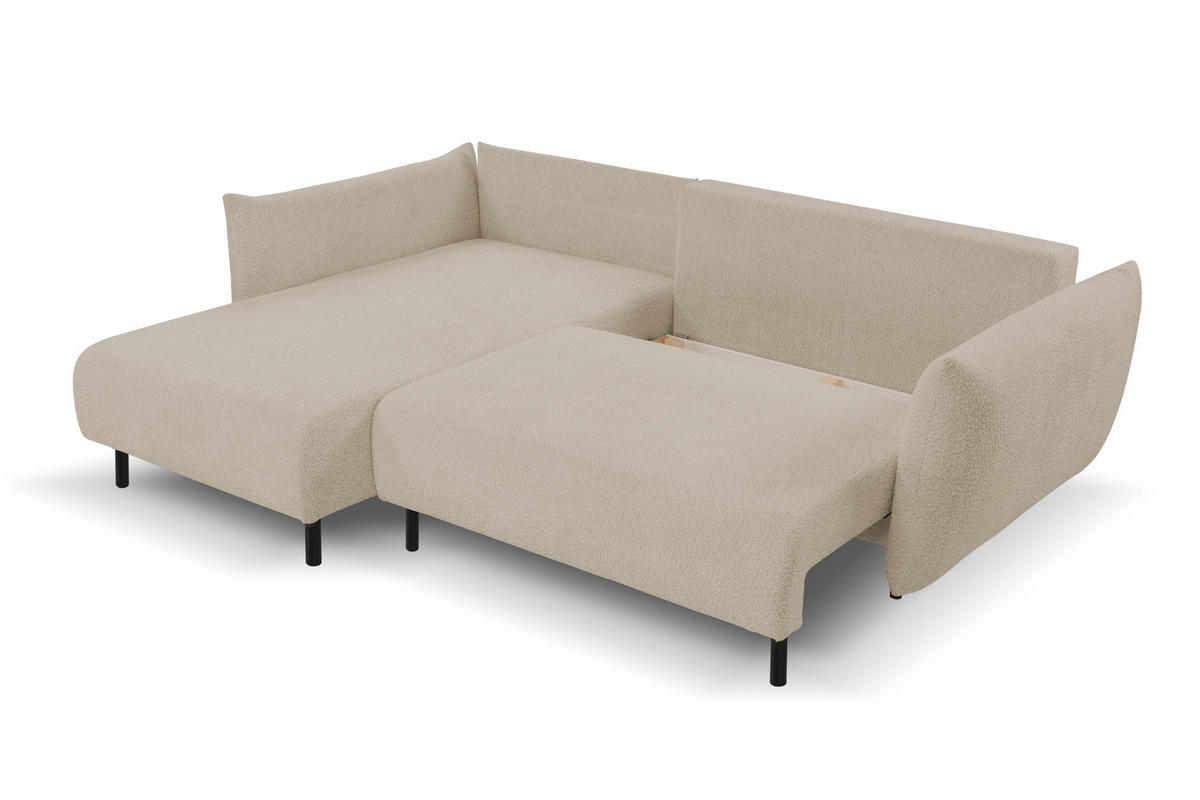 ECKSOFA ADEL mit Schlaffunktion und Bettkasten, L-förm, Metallbeine, verstellbar lose Rückenkissen, freistehend, LINKS, 171x257x90 cm, Beige - Beige, Holz/Textil (171/257cm) - DomoHome