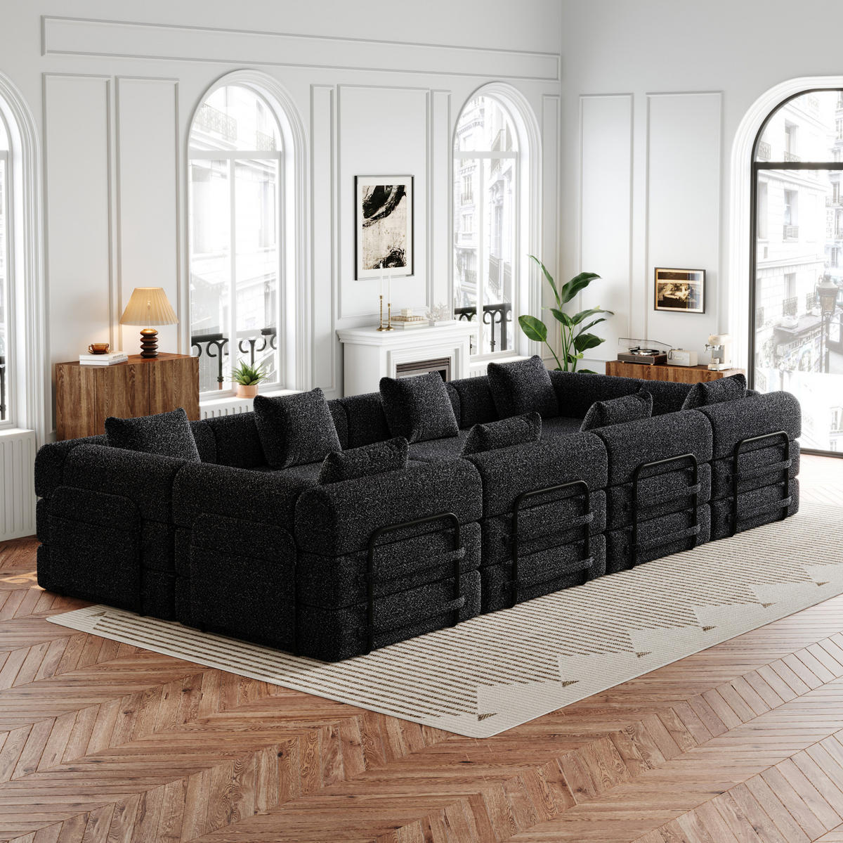 SCHLAFSOFA 2-in-1 aus Chenille mit Armlehnen-Staufach, 183,8/274/69,8 cm, Schwarz - Schwarz, Textil (183.8/69.8/274cm) - Redom