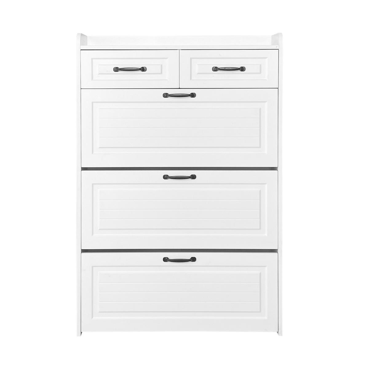 SCHUHSCHRANK 80/131/23,5 cm Weiß aus Spanplatte mit 3 Klappen und 2 Schubladen - Weiß, Holzwerkstoff (80/131/23.5cm) - OKMYHOME