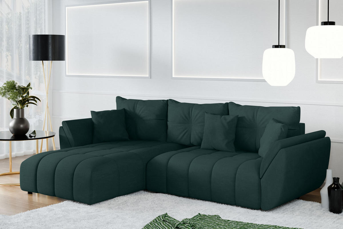 ECKSOFA L Form Verciani Grün 266/190/91 cm mit Schlaffunktion - Schwarz/Grün, Kunststoff/Textil (266/190cm) - AX Living