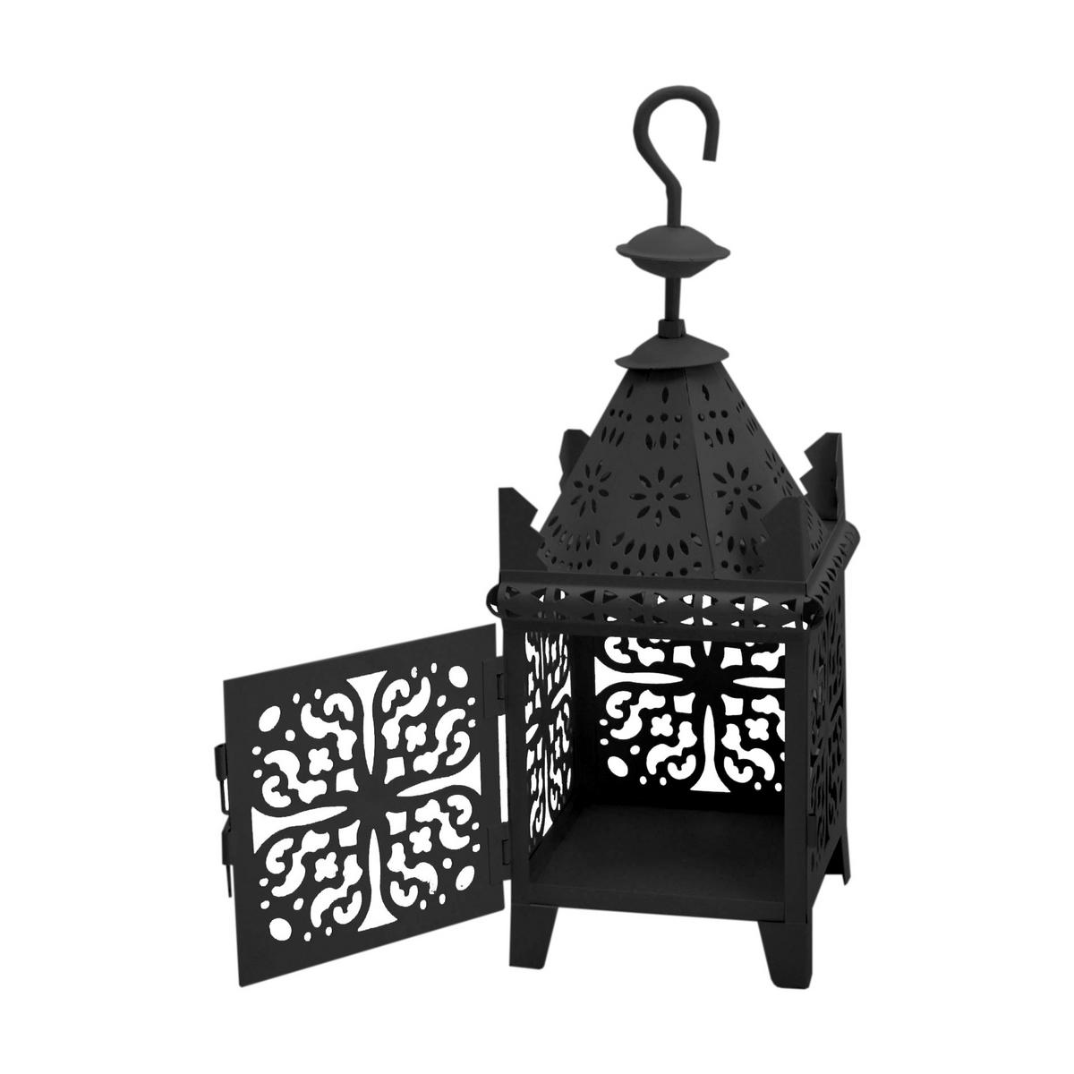 DEKORATIVES LATERNEN SET, 2 pieces Schwarz 14/14/38 cm - Schwarz, Metall (14/38/14cm) - Mobili Rebecca