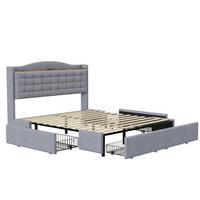 POLSTERBETT 140/200 cm in Grau mit USB, Ablage und 4 Schubladen aus Leinenstoff - Grau, Holzwerkstoff/Textil (140/200cm) - STILVORA