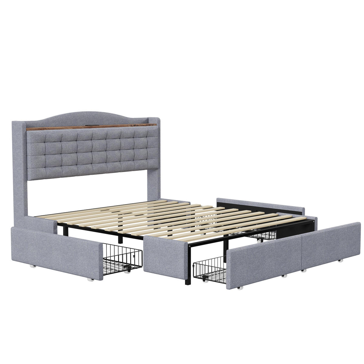 BETT grau 200/146/110 cm - Grau, Textil/Metall (140/200cm) - Urban Meuble