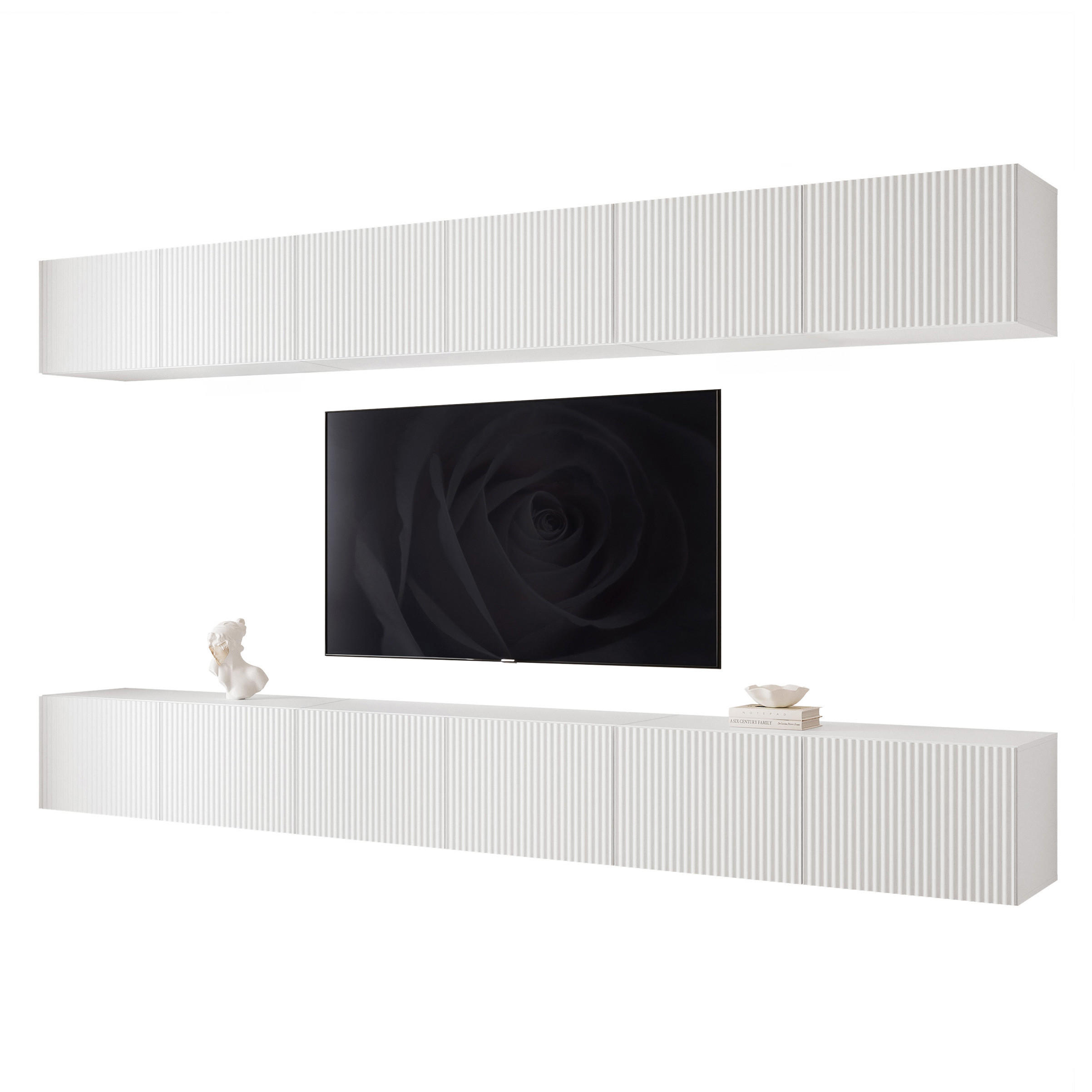 TV-LOWBOARD ANGEL VI mit LED-Beleuchtung, 300 cm Weiß matt - Weiß, Holzwerkstoff (300/36/40cm) - Idohome