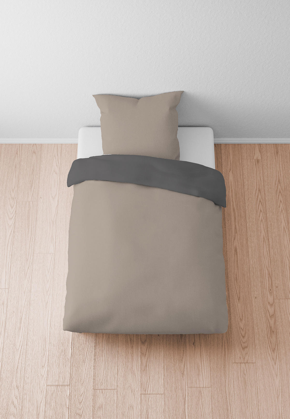 BETTWÄSCHE-GARNITUR Linon UNI taupe, 135x200 cm + 80x80 cm - Taupe, Textil (135/200cm) - biberna