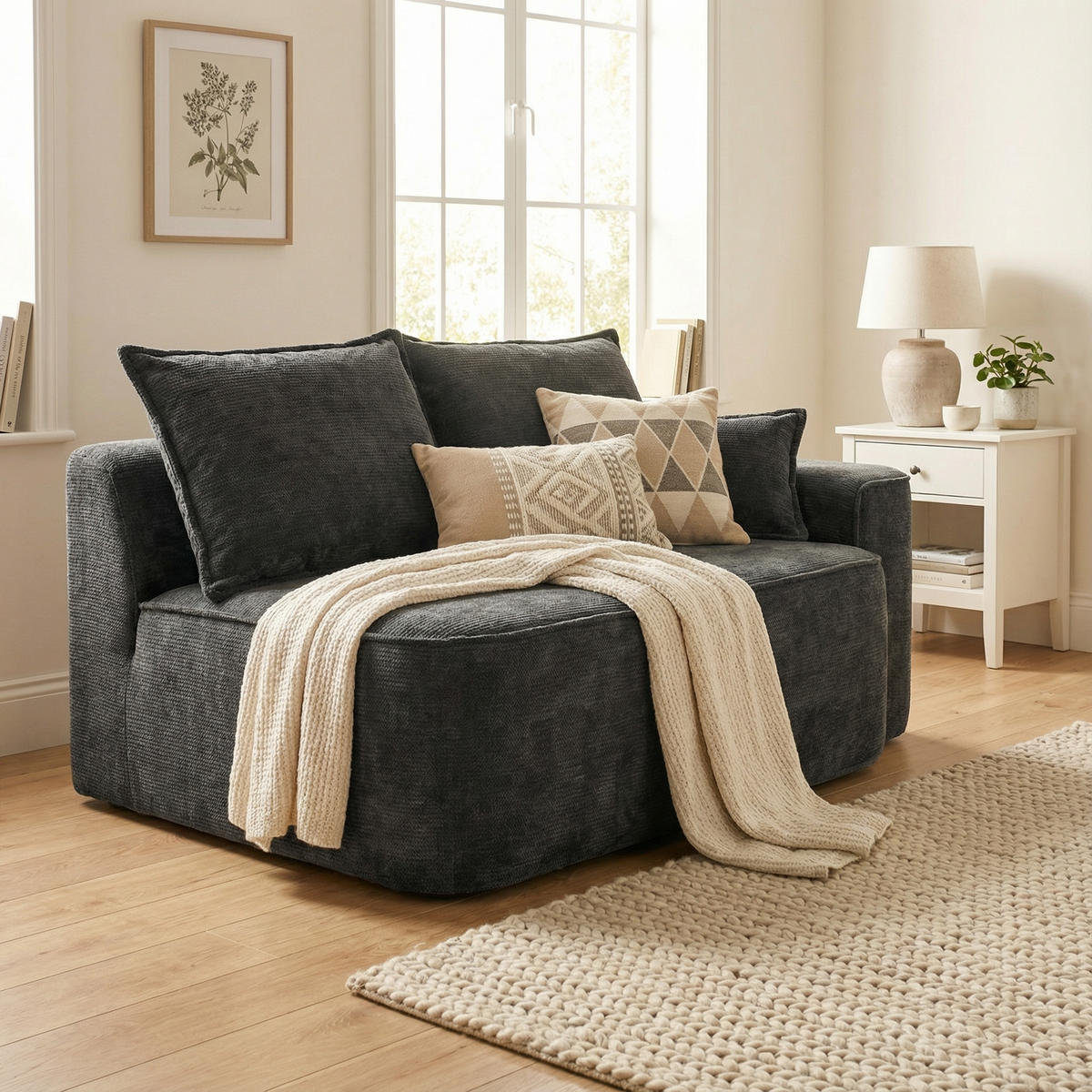 2-SITZER SOFA in Chenille Montagefrei - Dunkelgrau, Textil (150/65/95cm) - Urban Meuble